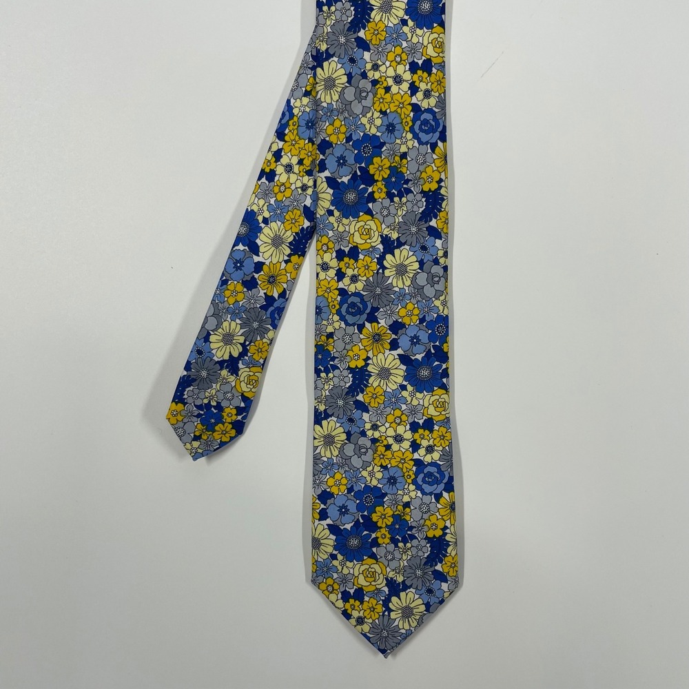 Croft & Barrow Blue Yellow Floral Print Necktie Mens One Size